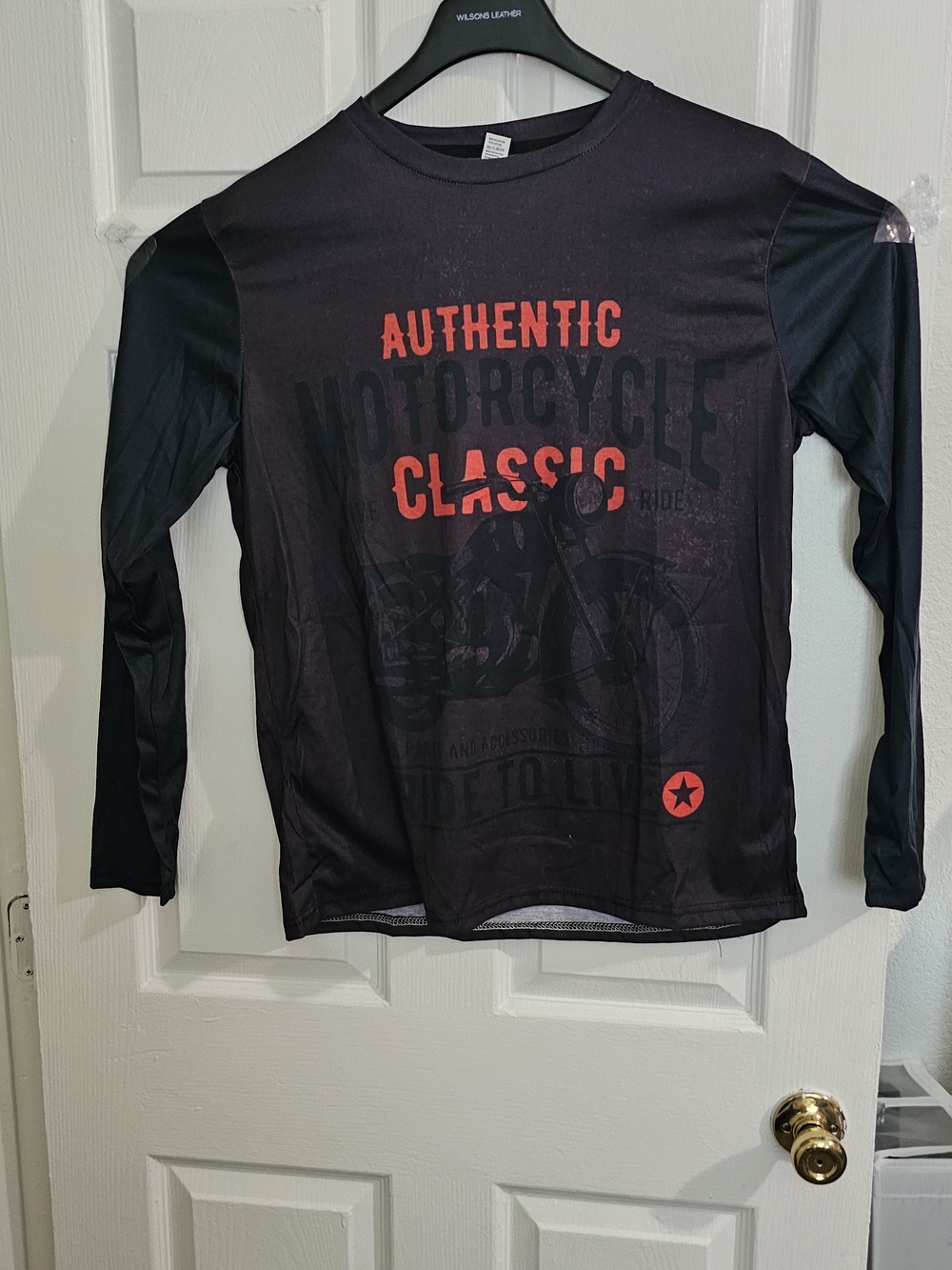 Men's Authentic Motorcycle Classic Long Sleeve Shirt - Black Size Large.